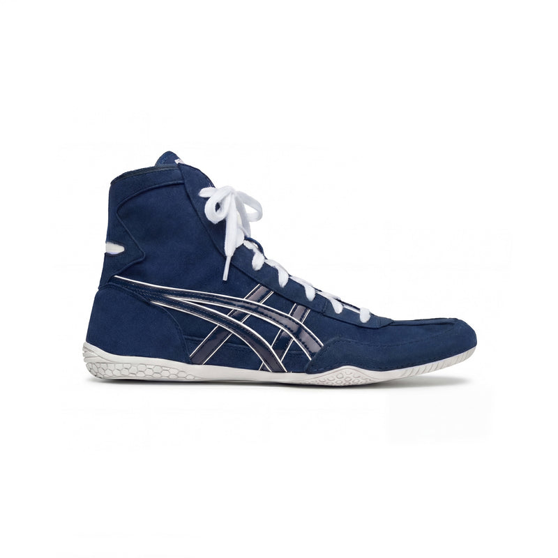 ASICS EX-EO Ringerschuhe Dunkelblau-Weiss – Seitenansicht aussen Profil | WrestlerStore