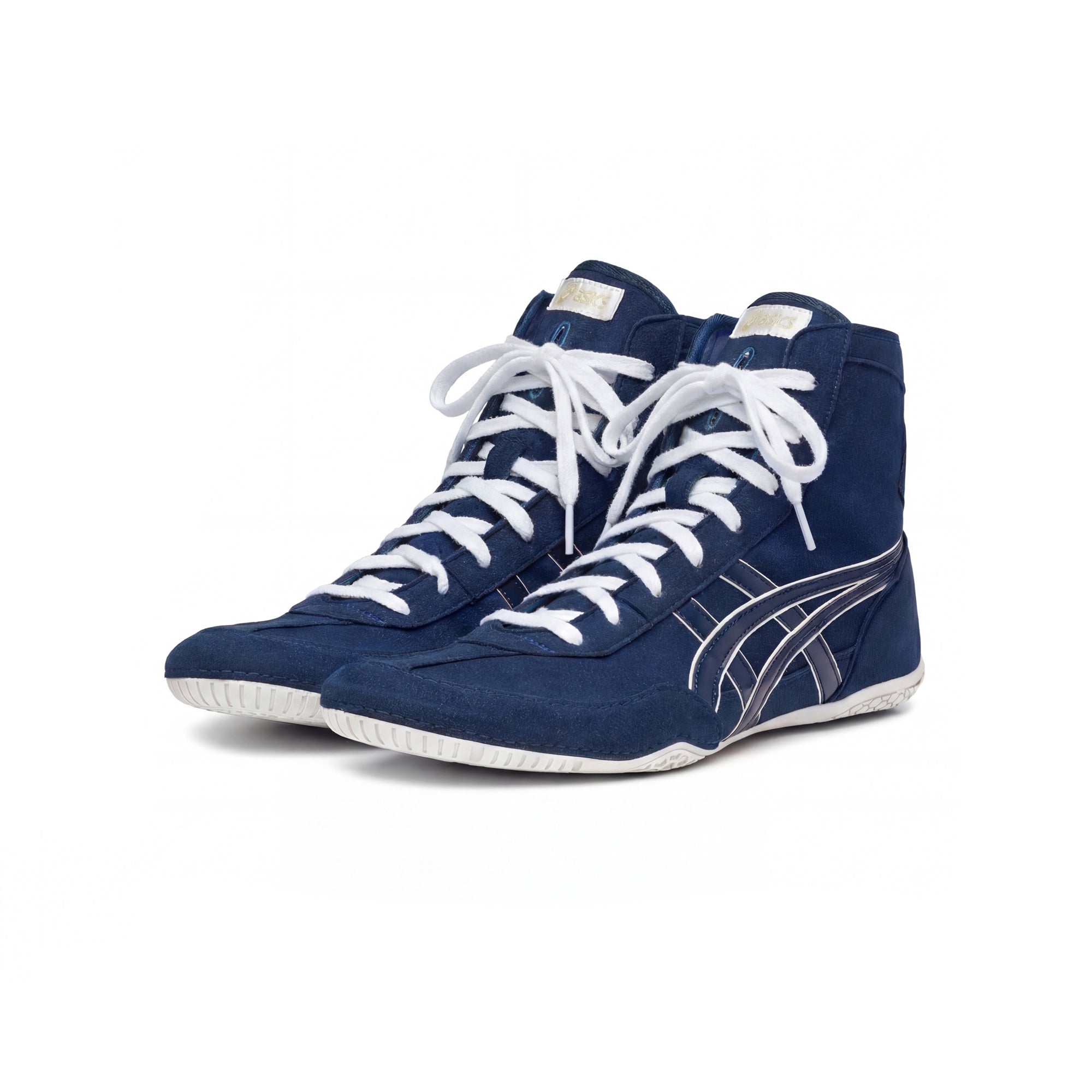 ASICS EX-EO Ringerschuhe Dunkelblau-Weiss – schräg vorne Paaransicht | WrestlerStore