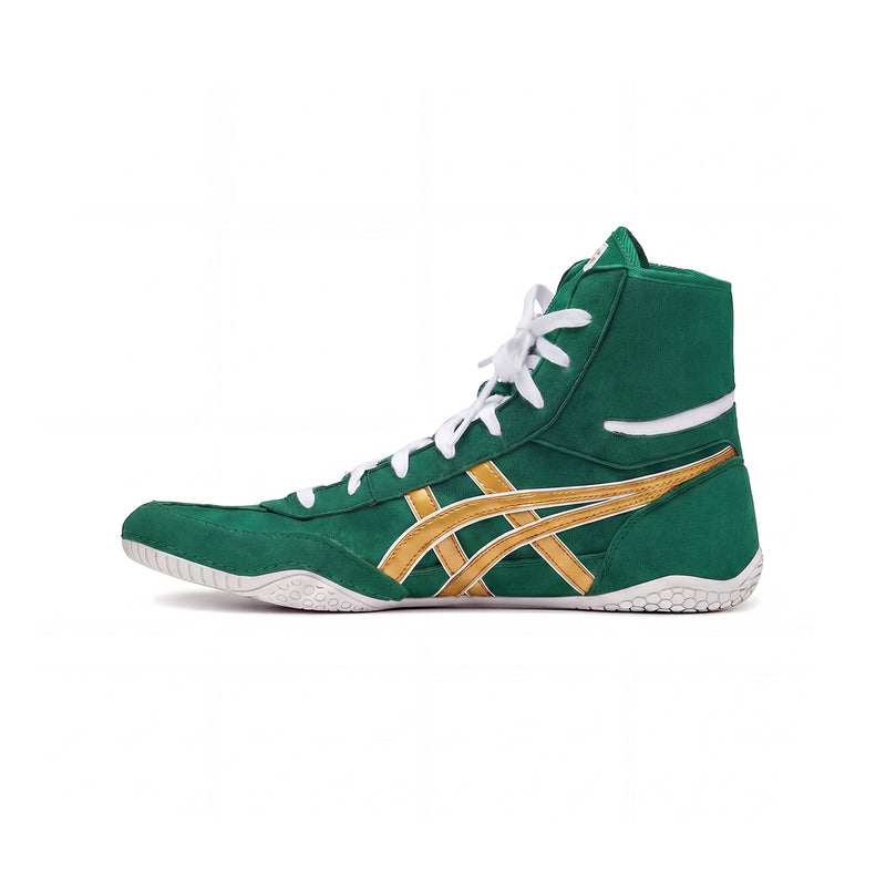 ASICS EX-EO Ringerschuh grün-gold – Seitenansicht innen auf weißem Hintergrund