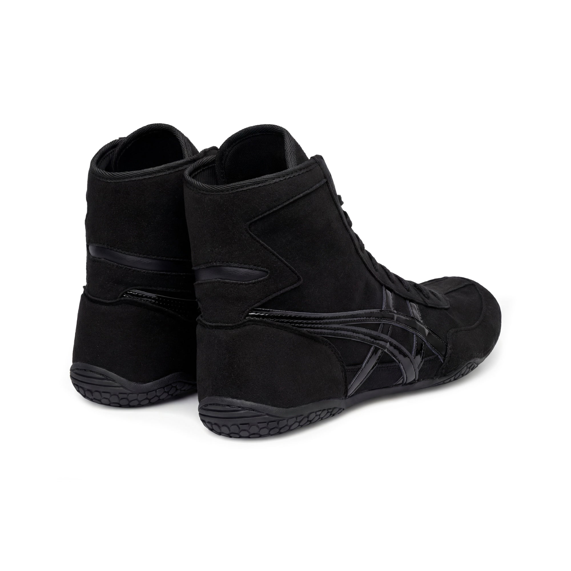 ASICS EX-EO Ringerschuhe Schwarz (All-Black) – Rückansicht schräg hinten, Ferse und Formstabilität