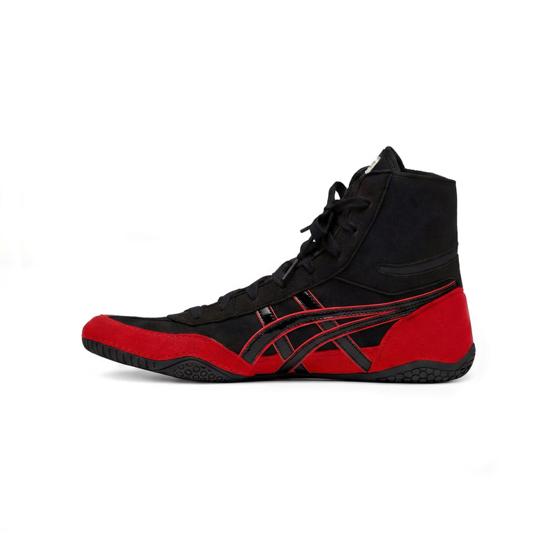 ASICS EX-EO Ringerschuh schwarz-rot-rot – Seitenansicht innen (Innenseite) auf weißem Hintergrund