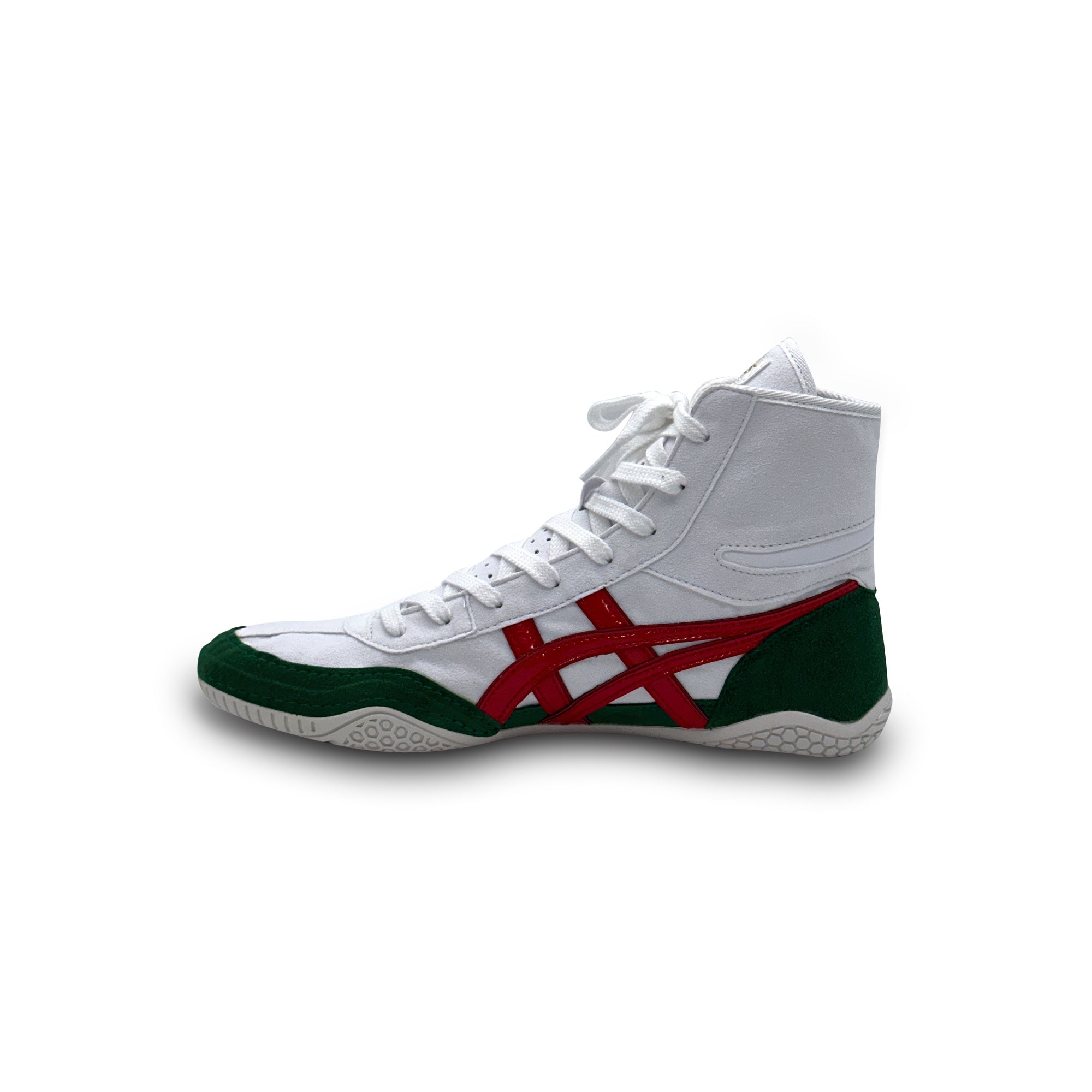 Innenansicht Asics EX-EO Ringerschuhe Weiß Grün Rot – Premium Wrestling-Schuhe aus Japan