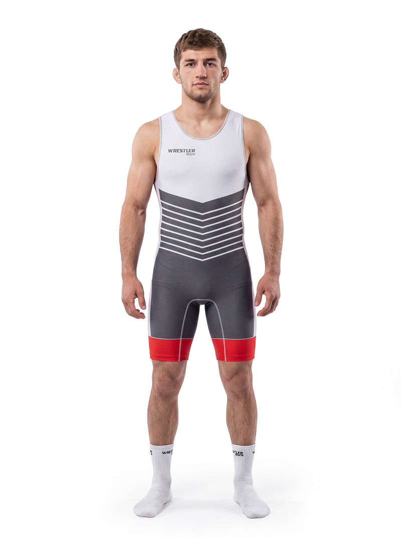 WrestlerStore Trix Ringertrikot rot – Vorderansicht, dynamisches Streak‑Design, eng anliegendes Ringertrikot