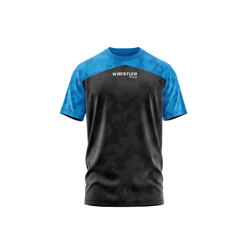 WrestlerStore Ringer T-Shirt Camo Blau Vorderseite