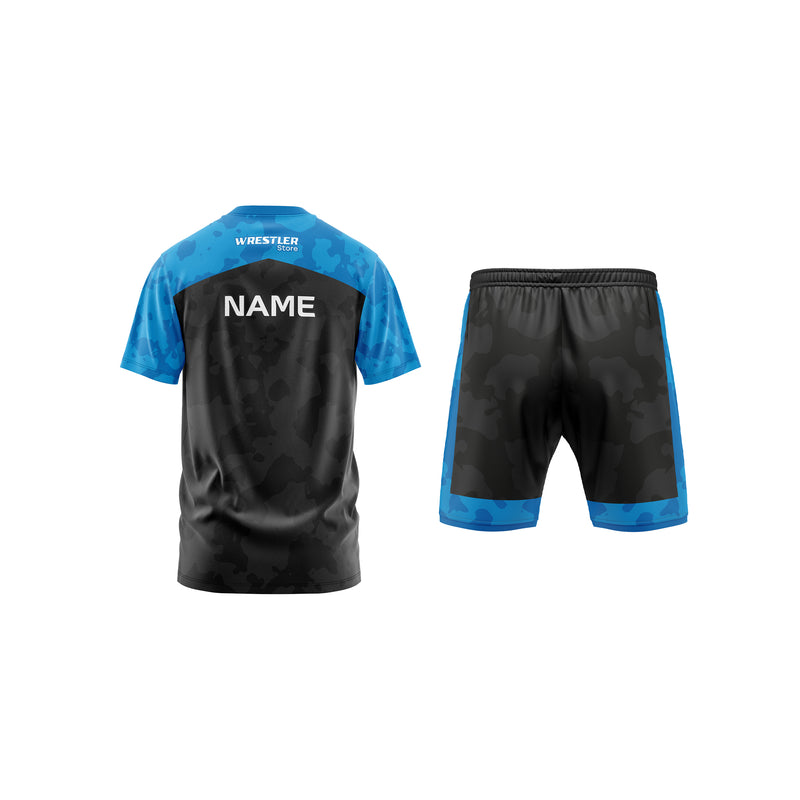 WrestlerStore Ringer Set Camo Blau Rückseite (T-Shirt & Shorts)
