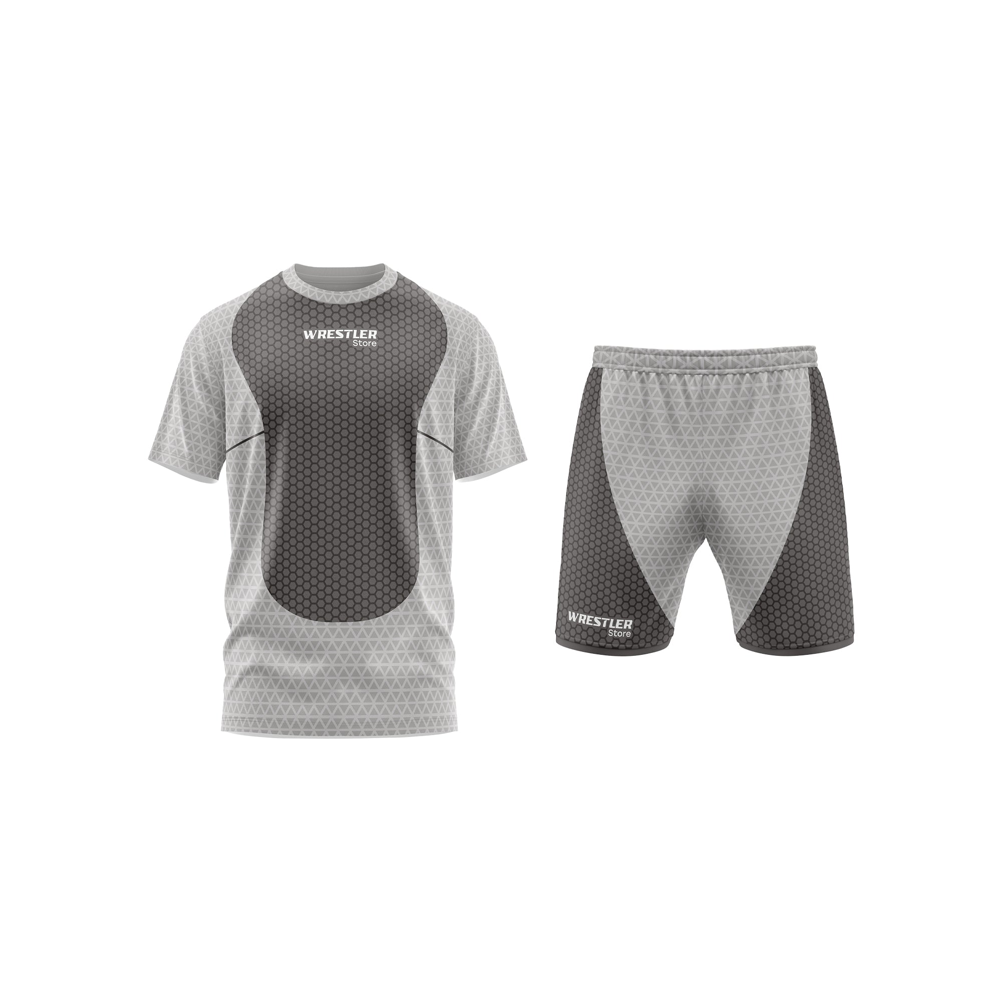 WrestlerStore Ringer Set Hive Grau Vorderseite (T-Shirt & Shorts)